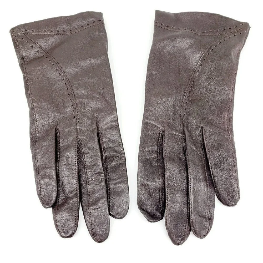 Vintage Brown Leather Driving Gloves Women Japan Sz Lg (Modern Med) Nylon Lined